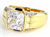 White Cubic Zirconia And Lab Created Blue Sapphire 18K Yellow Gold Over Sterling Silver Men's Ring