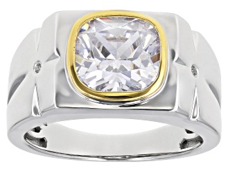 White Cubic Zirconia Rhodium And 14K Yellow Gold Over Sterling Silver Mens Ring 5.47ctw