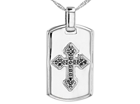 Black Cubic Zirconia Rhodium Over Sterling Silver Men's Pendant With Chain 0.37ctw