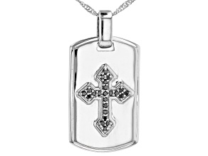 Black Cubic Zirconia Rhodium Over Sterling Silver Men's Pendant With Chain 0.37ctw