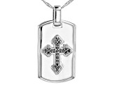 Black Cubic Zirconia Rhodium Over Sterling Silver Men's Pendant With Chain 0.37ctw
