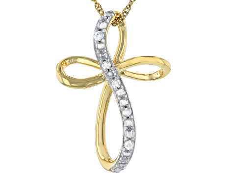 White Diamond Accent 14k Yellow Gold Over Brass Cross Slide Pendant With 18" Rope Chain