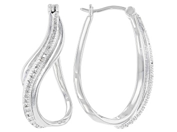 Picture of White Diamond Accent Rhodium Over Brass Hoop Earrings