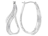 White Diamond Accent Rhodium Over Brass Hoop Earrings