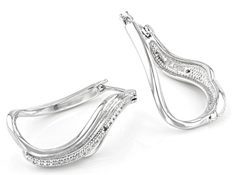White Diamond Accent Rhodium Over Brass Hoop Earrings