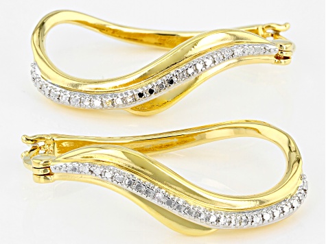 White Diamond Accent 14k Yellow Gold Over Brass Hoop Earrings