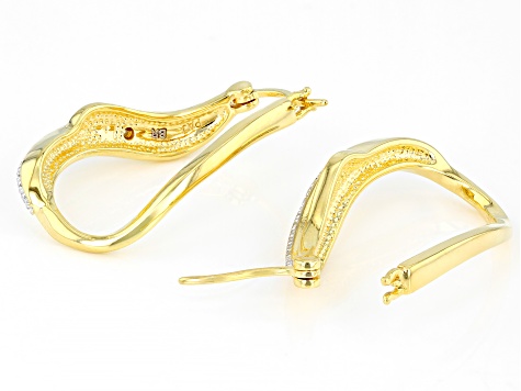 White Diamond Accent 14k Yellow Gold Over Brass Hoop Earrings