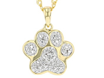 Picture of White Diamond Accent 14k Yellow Gold Over Bronze Paw Print Pendant With 18" Singapore Chain