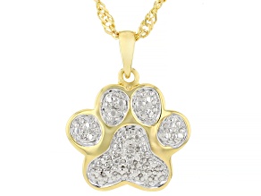 White Diamond Accent 14k Yellow Gold Over Bronze Paw Print Pendant With 18" Singapore Chain