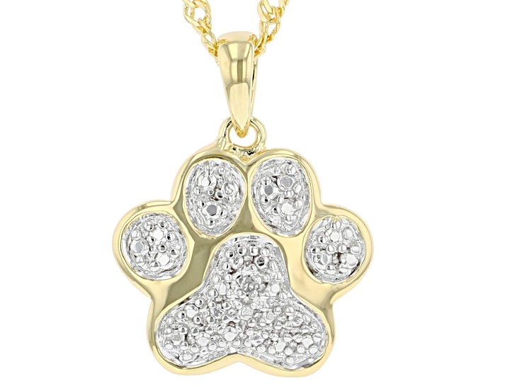 White Diamond Accent 14K Yellow Gold Over Bronze Paw Print Pendant with 18 Singapore Chain