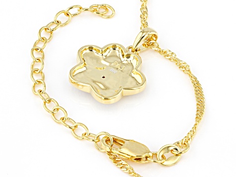 White Diamond Accent 14k Yellow Gold Over Bronze Paw Print Pendant With 18\