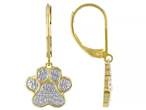 White Diamond Accent 14k Yellow Gold Over Bronze Paw Print Earrings