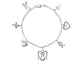 White Diamond Accent Rhodium Over Bronze Sentiment Charm Bracelet