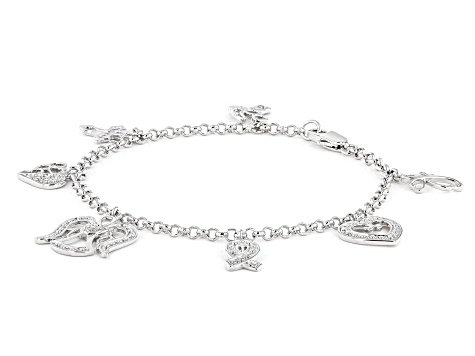 White Diamond Accent Rhodium Over Bronze Sentiment Charm Bracelet
