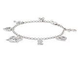 White Diamond Accent Rhodium Over Bronze Sentiment Charm Bracelet