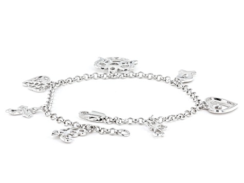 White Diamond Accent Rhodium Over Bronze Sentiment Charm Bracelet