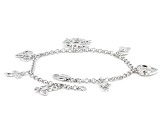 White Diamond Accent Rhodium Over Bronze Sentiment Charm Bracelet