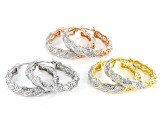 White Diamond Accent Rhodium, 14k Yellow And Rose Gold Over Bronze Set of 3 Hoop Earrings