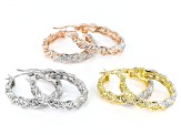 White Diamond Accent Rhodium, 14k Yellow And Rose Gold Over Bronze Set of 3 Hoop Earrings