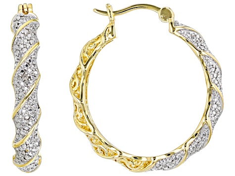 White Diamond Accent Rhodium, 14k Yellow And Rose Gold Over Bronze Set of 3 Hoop Earrings