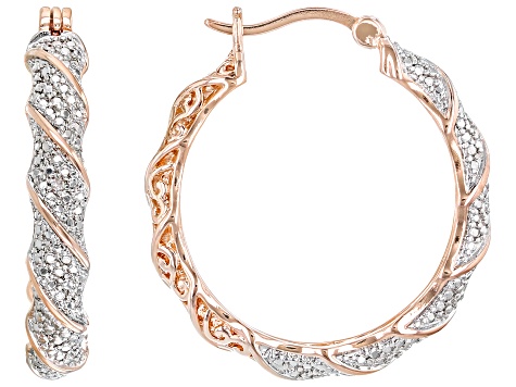 White Diamond Accent Rhodium, 14k Yellow And Rose Gold Over Bronze Set of 3 Hoop Earrings