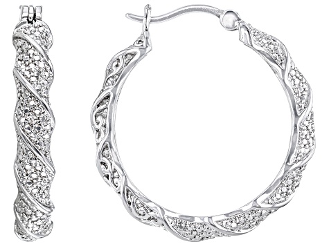 White Diamond Accent Rhodium, 14k Yellow And Rose Gold Over Bronze Set of 3 Hoop Earrings