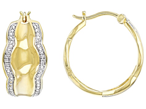 White Diamond Accent 14k Yellow Gold Over Bronze Hoop Earrings