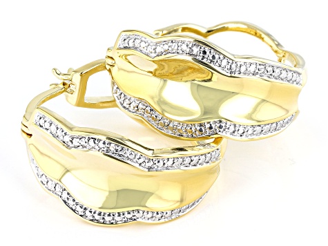 White Diamond Accent 14k Yellow Gold Over Bronze Hoop Earrings