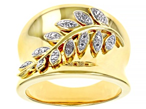 White Diamond Accent 14k Yellow Gold Over Bronze Wide Band Leaf Design Ring