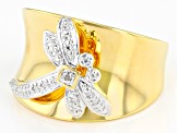 White Diamond Accent 14k Yellow Gold Over Bronze Wide Band Dragonfly Ring