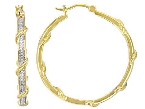 White Diamond Accent 14k Yellow Gold Over Bronze Inside-Out Hoop Earrings