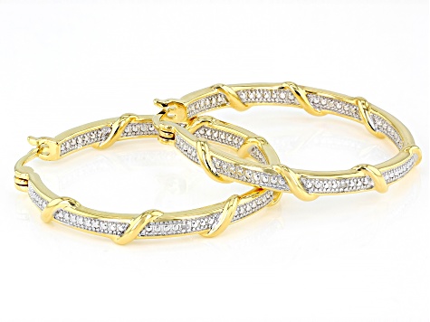 White Diamond Accent 14k Yellow Gold Over Brass Inside-Out Hoop Earrings
