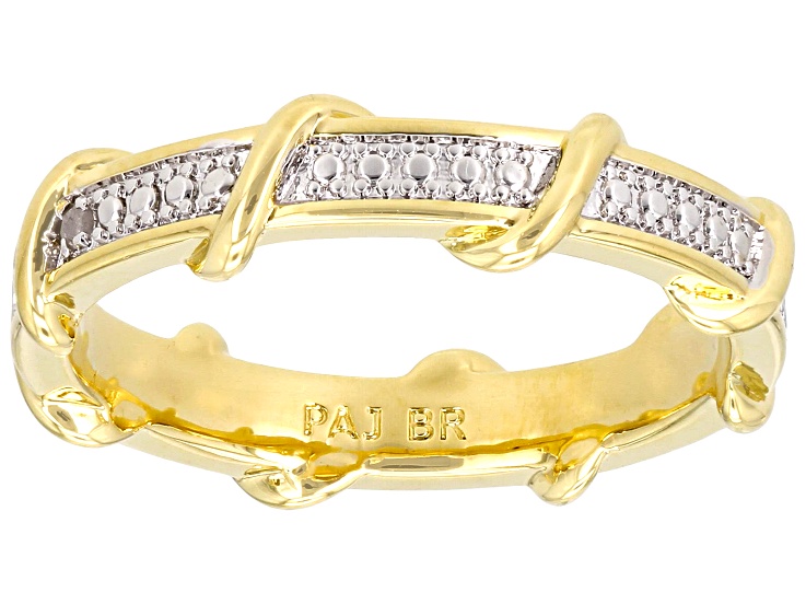 White Diamond Accent 14k Yellow Gold Over Brass Band Ring