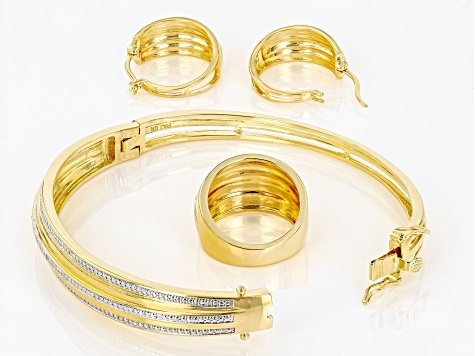 White Diamond Accent 14k Yellow Gold Over Bronze Ring, Earring And Bracelet Set