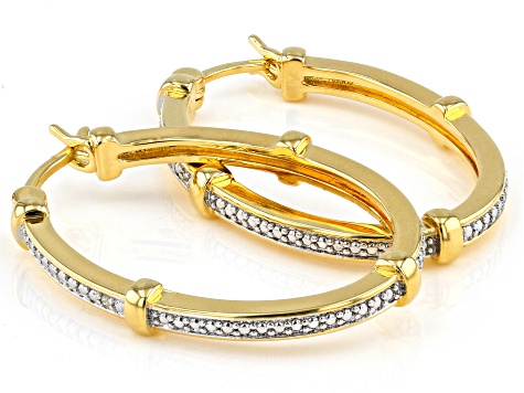 White Diamond Accent 14k Yellow Gold Over Bronze Hoop Earrings