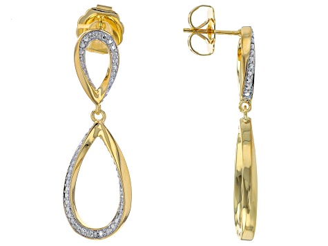 White Diamond Accent 14k Yellow Gold Over Bronze Dangle Earrings