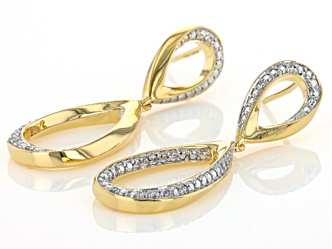 White Diamond Accent 14k Yellow Gold Over Bronze Dangle Earrings