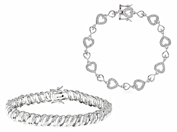 Picture of White Diamond Accent Rhodium Over Bronze Set of 2 Tennis Bracelets
