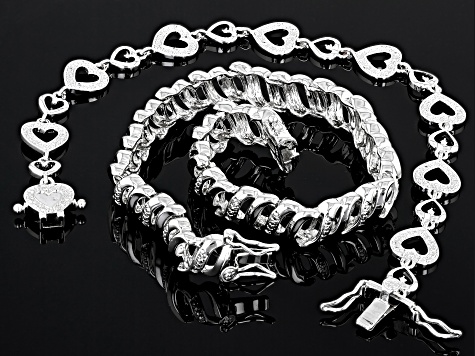 White Diamond Accent Rhodium Over Bronze Set of 2 Tennis Bracelets