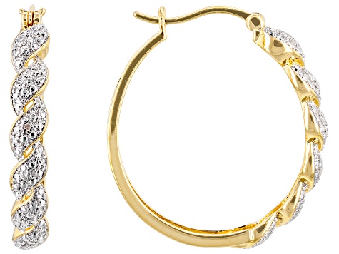 White Diamond Accent 14k Yellow Gold Over Bronze Hoop Earrings