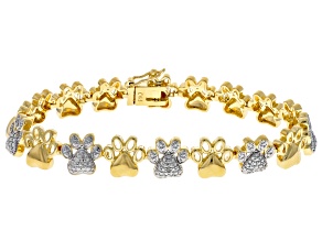 White Diamond 14k Yellow Gold Over Bronze Paw Print Tennis Bracelet