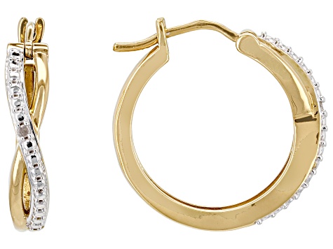 White Diamond Accent 14k Yellow Gold Over Brass Hoop Earrings