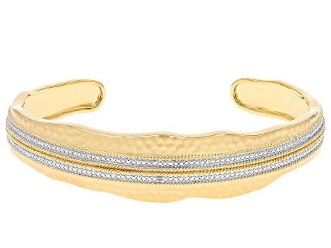 White Diamond Accent 14k Yellow Gold Over Bronze Cuff Bracelet