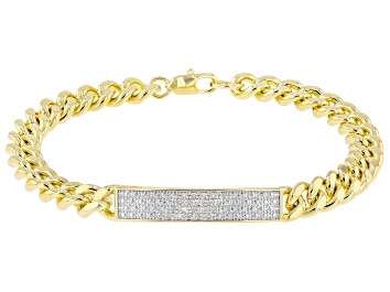 Picture of White Diamond 14k Yellow Gold Over Bronze Station Bracelet 0.10ctw