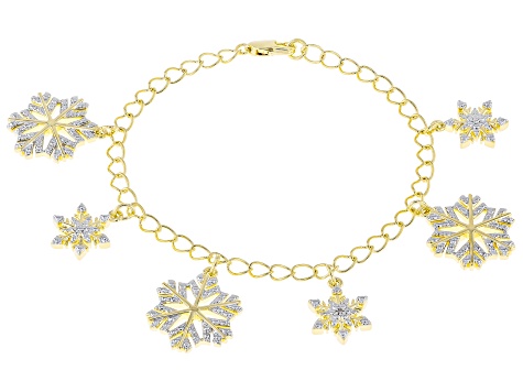 White Diamond Accent 14k Yellow Gold Over Bronze Snowflake Charm Bracelet