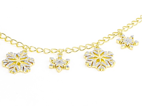 White Diamond Accent 14k Yellow Gold Over Bronze Snowflake Charm Bracelet