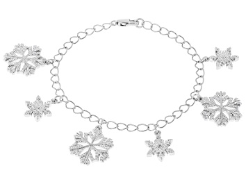 Picture of White Diamond Accent Rhodium Over Bronze Snowflake Charm Bracelet