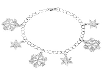 White Diamond Accent Rhodium Over Bronze Snowflake Charm Bracelet