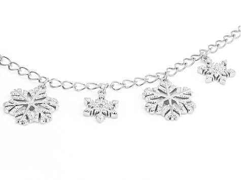 White Diamond Accent Rhodium Over Bronze Snowflake Charm Bracelet