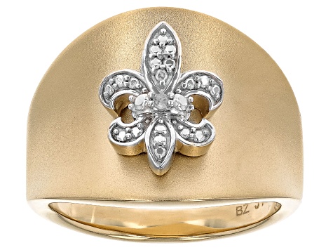 White Diamond Accent 14k Yellow Gold Over Bronze Wide Band Fleur-de-Lis Ring